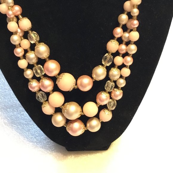 Jewelry Lovely Vintage Triple Strand Pink Pearl Necklace Poshmark